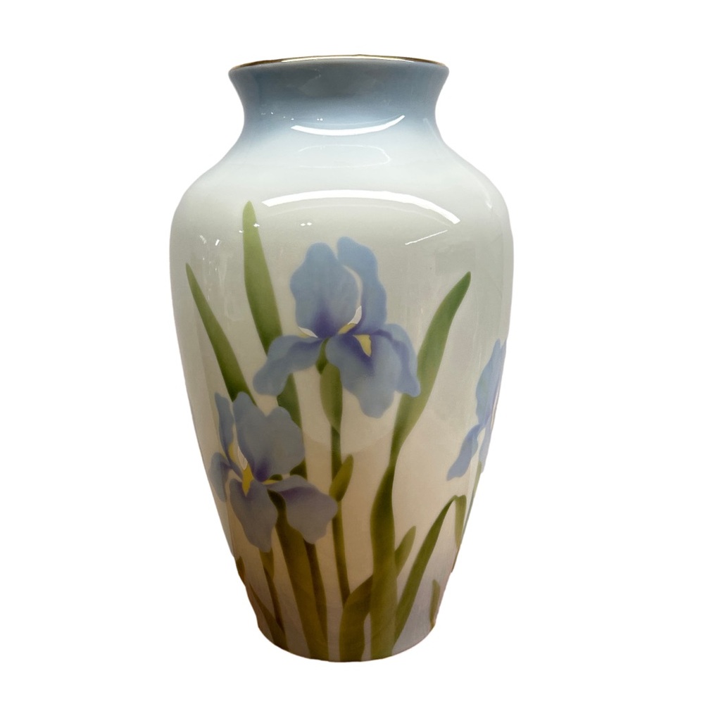 Vintage Blue Iris Elizabeth King Brownd Otagari Ceramic Vase Made In Japan